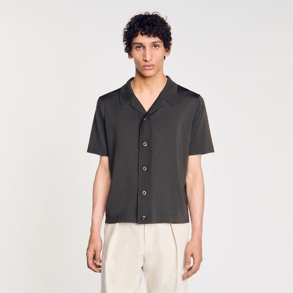 Sandro Men’s Short Sleeve Shirt in Cream Size M Button Down Knit Boxy Shirt - Picture 1 of 10
